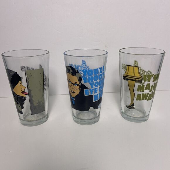 A Christmas Story Pint Glasses Set 3 Leg Lamp Tongue On Ice You’ll Shoot Eye Out - Picture 1 of 9